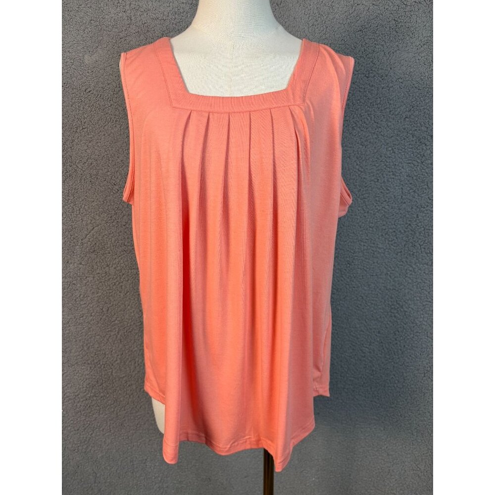 Arolina Summer Tank Top Women" Loose Fit Cute Square Neck Pleated Peach XL NWT's
